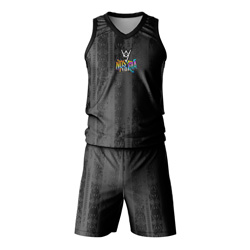Onyx "Nostalgia" Sublimated Twinset front view, showing the black tonal tribal print vest and shorts with a colorful graphic on dry-fit Lycra Mesh.