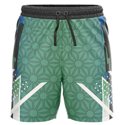 Prism all over print Sublimated Shorts for men, front view, with a blue and green geometric print on dry-fit Lycra Mesh.