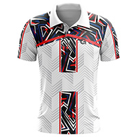Razor Sublimated Polo Shirt for men, back view, showing the full abstract graphic design on the yoke and center, on 4-way stretch performance Lycra Mesh material.