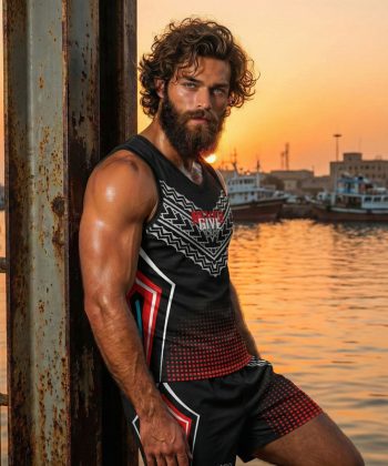 deco Sublimated sleeveless shirt shorts twinset coord set pakistan male model front view