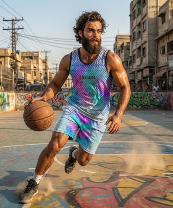 lucid Sublimated sleeveless shirt shorts twinset coord set pakistan male model front view