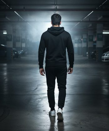 Back view of Phantom black mens zip up hoodie pakistan