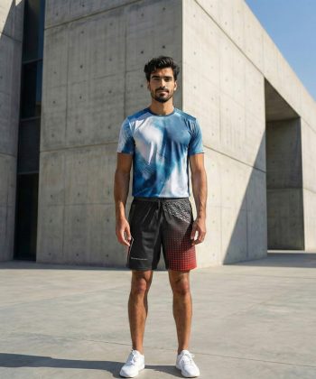 pakistan male model deco all over print sublimated leisure Football shorts front view