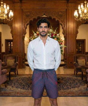 pakistan male model host all over print sublimated leisure Football shorts front view