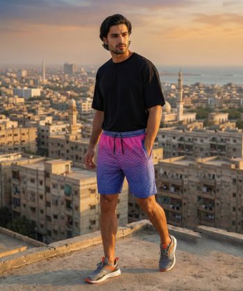 pakistan male model pixel all over print sublimated leisure Football shorts front view