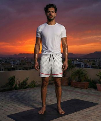 pakistan male model razor all over print sublimated leisure Football shorts back view