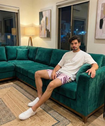 pakistan male model rosado all over print sublimated leisure Football shorts front view