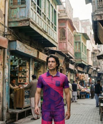 parallax sublimated polo shirt shorts twinset coord set pakistan male model front view