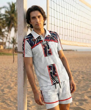 razor sublimated polo shirt shorts twinset coord set pakistan male model front view