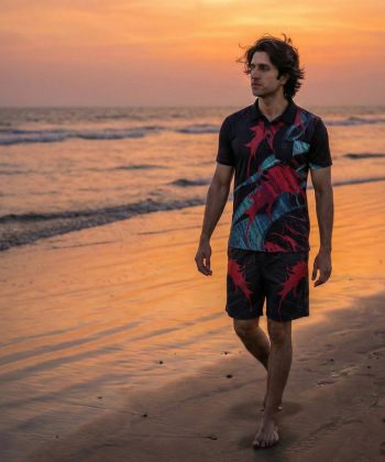 spawn sublimated polo shirt shorts twinset coord set pakistan male model front view