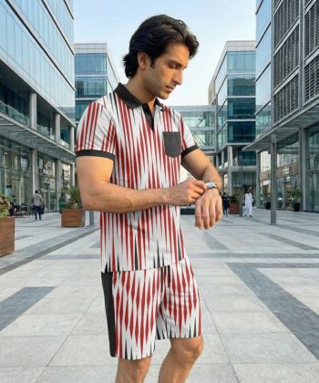 staccato sublimated polo shirt shorts twinset coord set pakistan male model front view