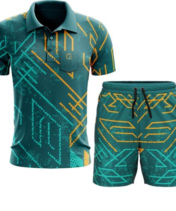 Front view of the Tectonic Men's Gym Set Pakistan (Polo and Shorts).