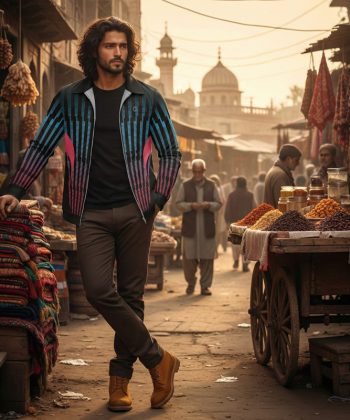 bassline Sports Jacket Zip Collar all over print sublimated hoodie zipper pakistan male model front view