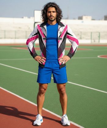 nitro Sports Jacket Zip Collar all over print sublimated hoodie zipper pakistan male model front view