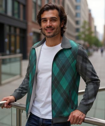 pakistan male model emerald club Zip Collar Classic all over print sublimated hoodie zipper side view