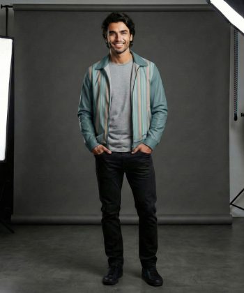 pakistan male model havana stripe Zip Collar Classic all over print sublimated hoodie zipper front view