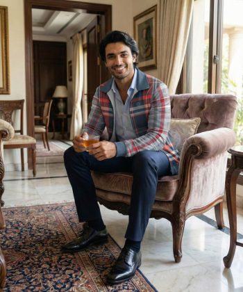 pakistan male model hybrid tartan Zip Collar Classic all over print sublimated hoodie zipper front view