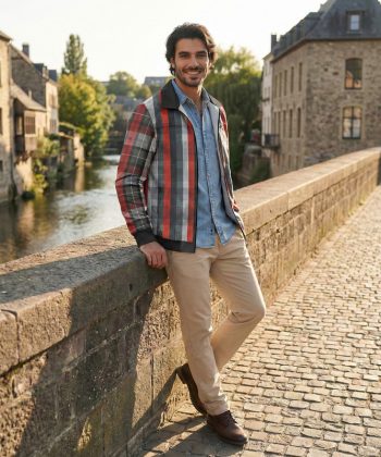 pakistan male model lumberjack Zip Collar Classic all over print sublimated hoodie zipper front view