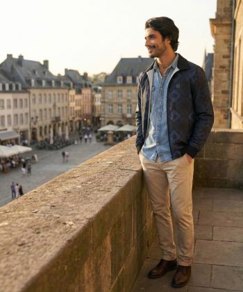 pakistan male model midnight argyle Zip Collar Classic all over print sublimated hoodie zipper front view