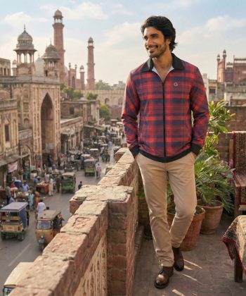 pakistan male model ombre check Zip Collar Classic all over print sublimated hoodie zipper front view