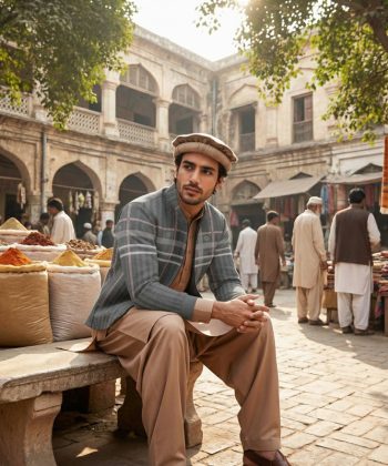 pakistan male model tweed look Zip Collar Classic all over print sublimated hoodie zipper front view