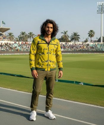 surge Sports Jacket Zip Collar all over print sublimated hoodie zipper pakistan male model front view