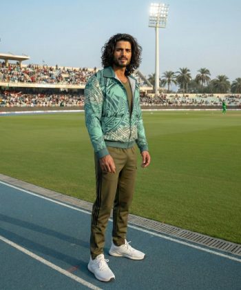 tribal ink Sports Jacket Zip Collar all over print sublimated hoodie zipper pakistan male model front view