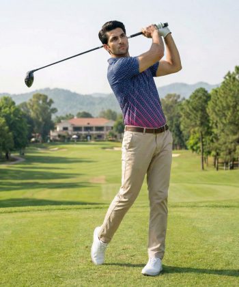 Syzygy Sublimated Polo Shirt men, full pink navy blue dotted gradient print 4-way stretch performance Lycra Mesh material all over print Half sleeve front view