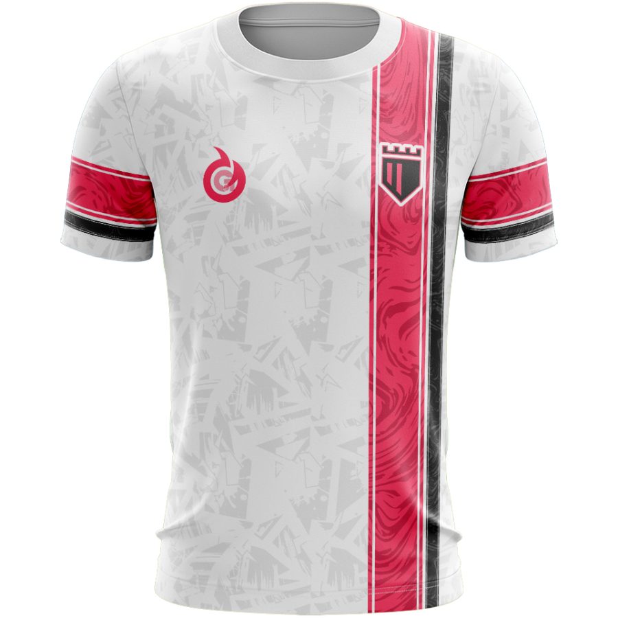 Marble Axis Sports T-Shirt in white Lycra Mesh with red marble vertical stripe and slim fit design.