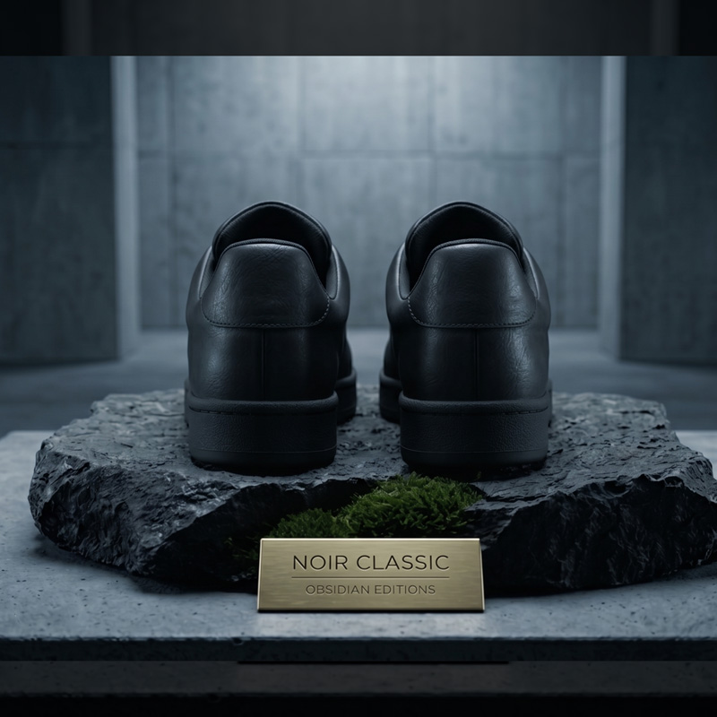 Rear view of the Noir Classic Leather Sneakers highlighting the padded collar and solid heel construction.