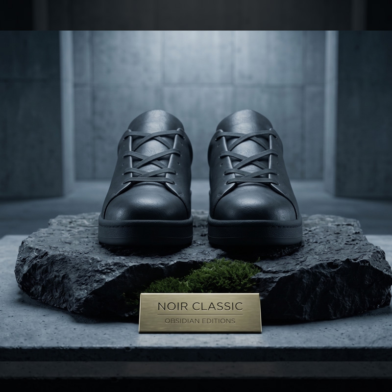 Front-facing view of the Noir Classic Leather Sneakers displaying the clean toe box and tonal lacing system