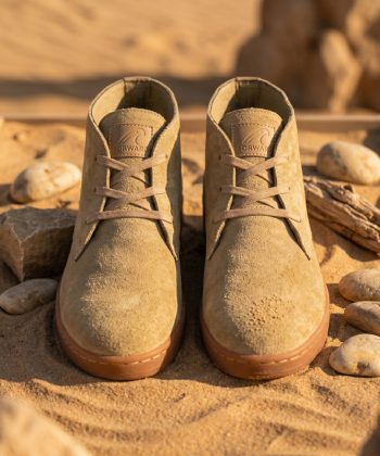 Front view of Dune Ankle suede boots displaying the lacing structure