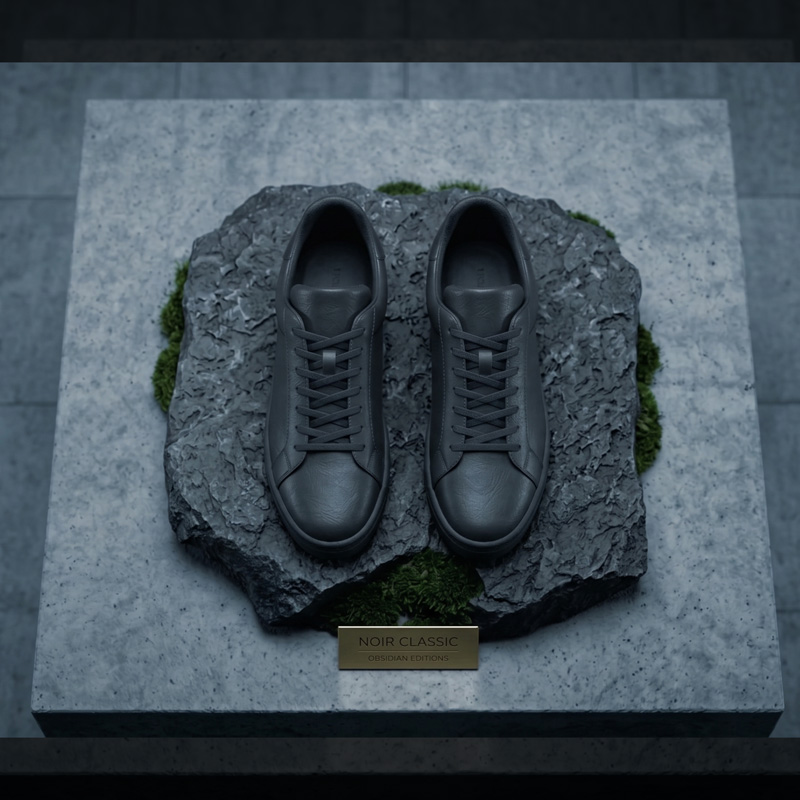 Top-down perspective of the Noir Classic Leather Sneakers showing the inner lining and shoe width